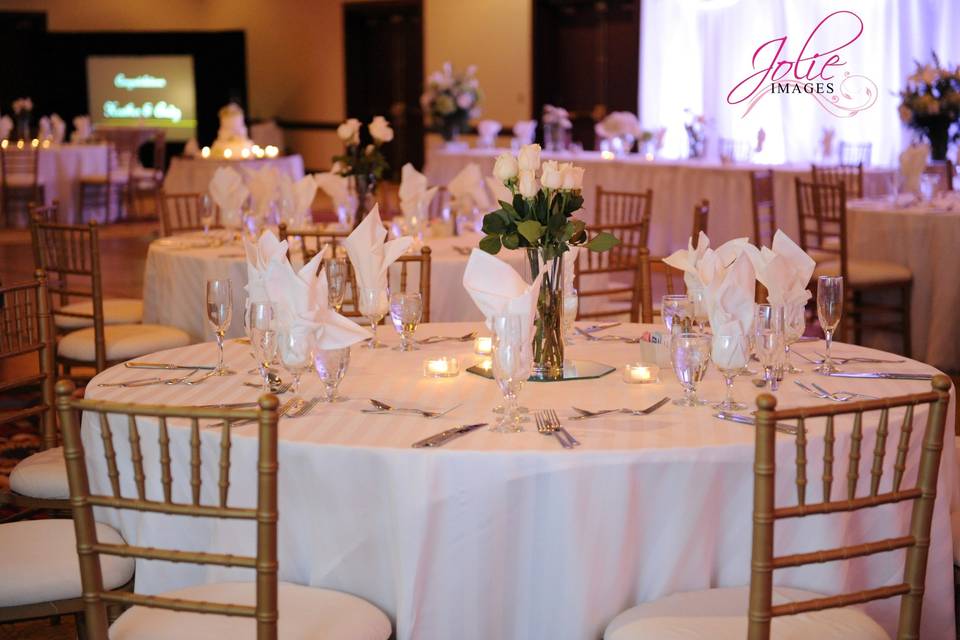 Table setup with flower centerpiece