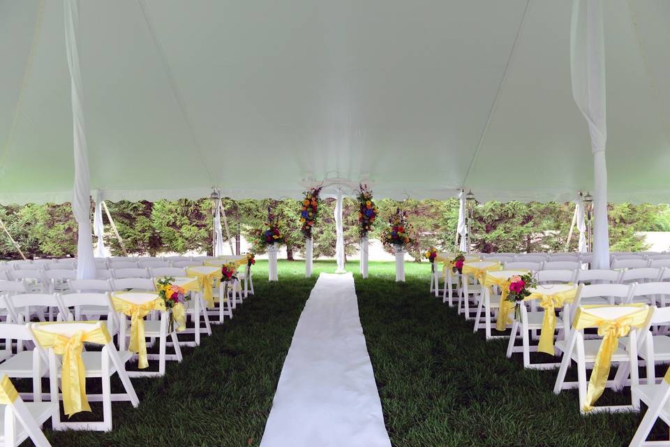 ceremony tent on The Lawn, outside of Shoreline Inn
