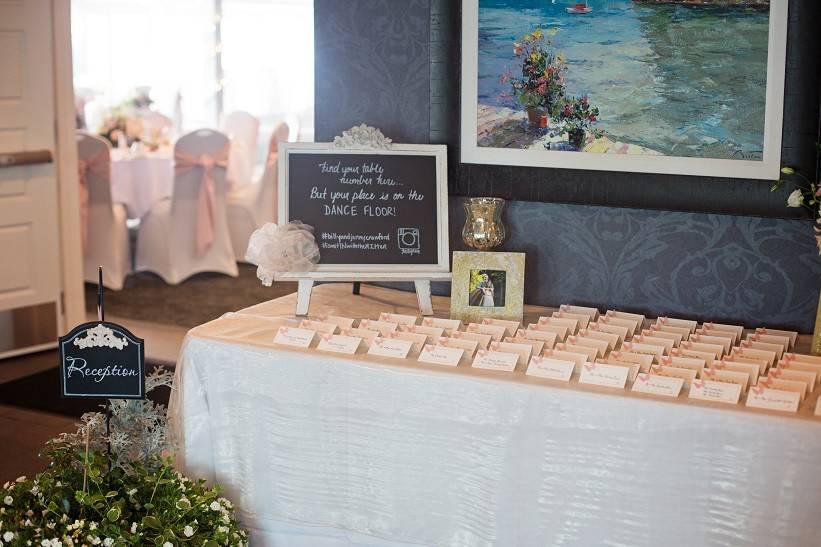 Place card table, with entrance to the ballroom.