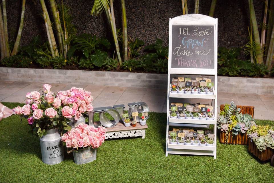 Flowers and sign board