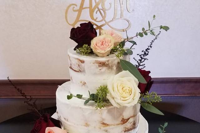 Semi Naked cake/accented with fresh flowers