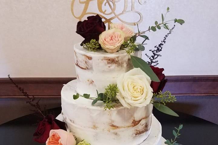 Semi Naked cake/accented with fresh flowers