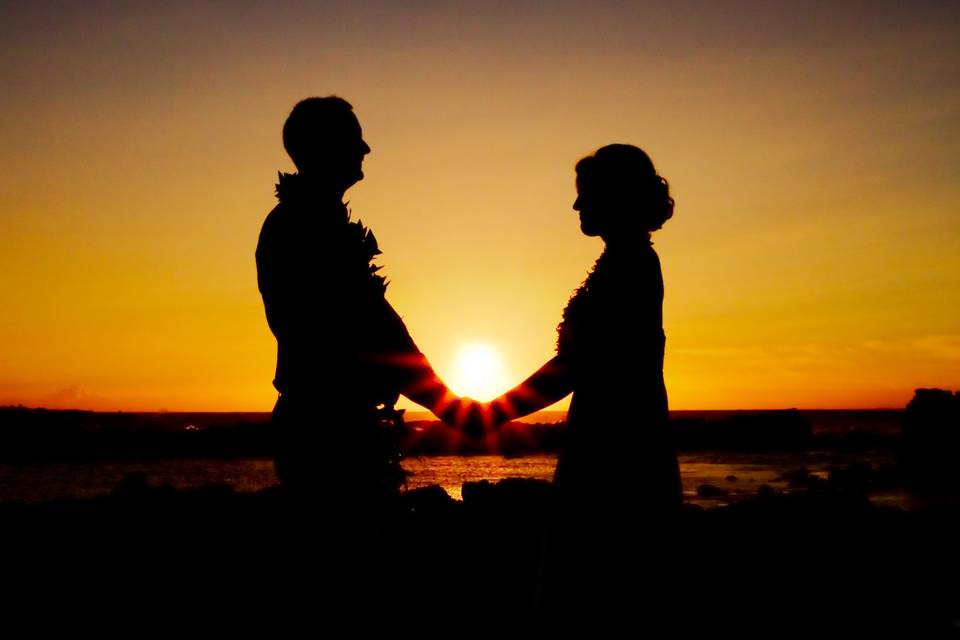 Couple on black sand beach