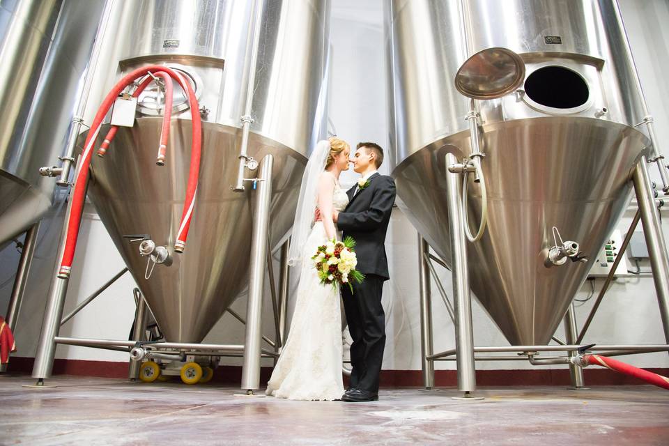 Newlyweds in the brewery