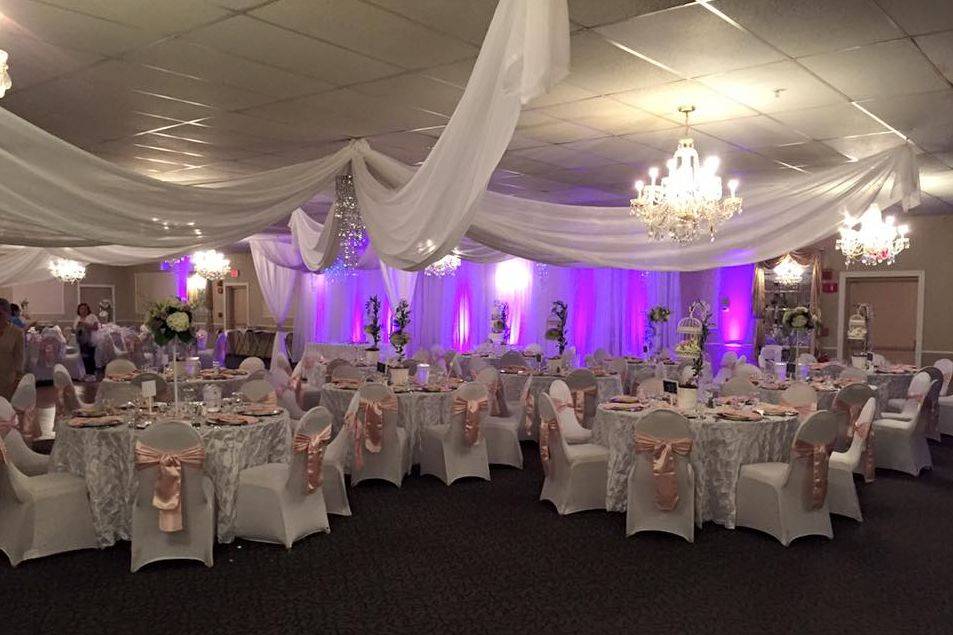 Table setup with flower centerpiece