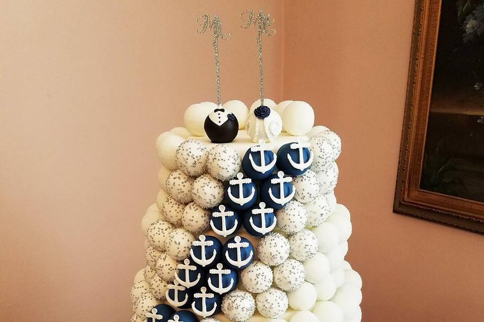 Nautical-themed cake pop wedding cake