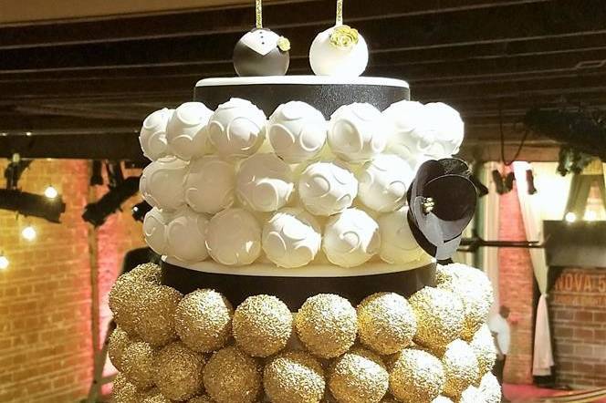 Black, Gold, and White cake pop wedding cake