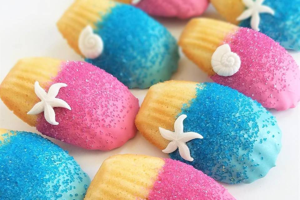 Beach-themed chocolate dipped Madeleines