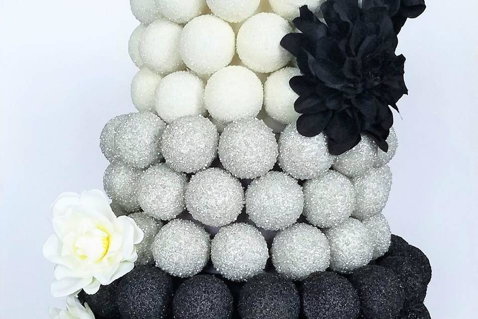 Black, Silver, and White cake pop cake