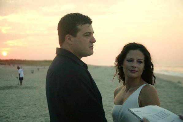 Kris & Tony at their Sunrise Ceremony on the beach at Fire Island