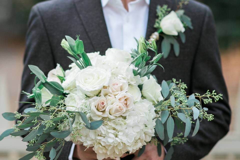 Groom with bouquet