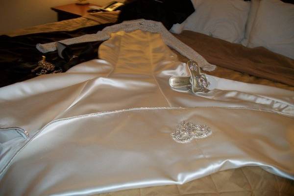 January 9, 2010 Wedding - Picture of the brides dress & accessories