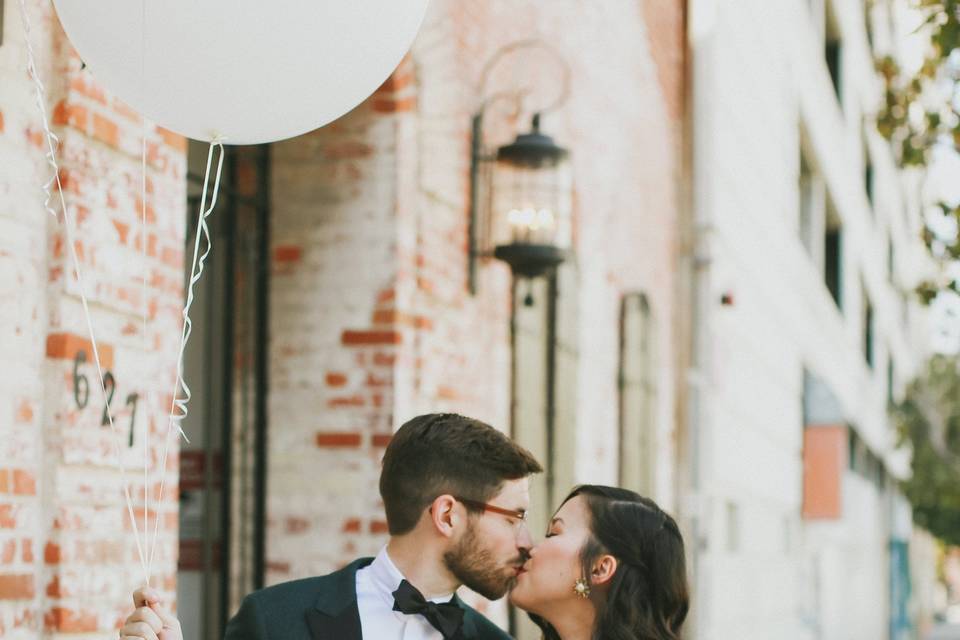 Newlyweds kissing