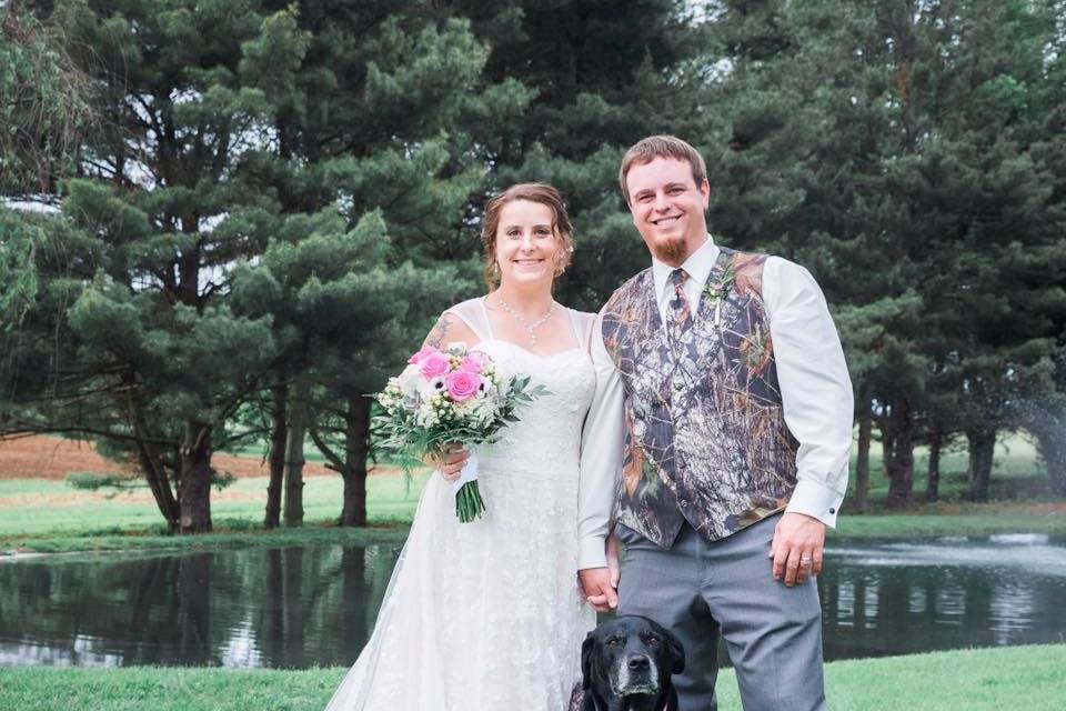 Newlyweds with their dog