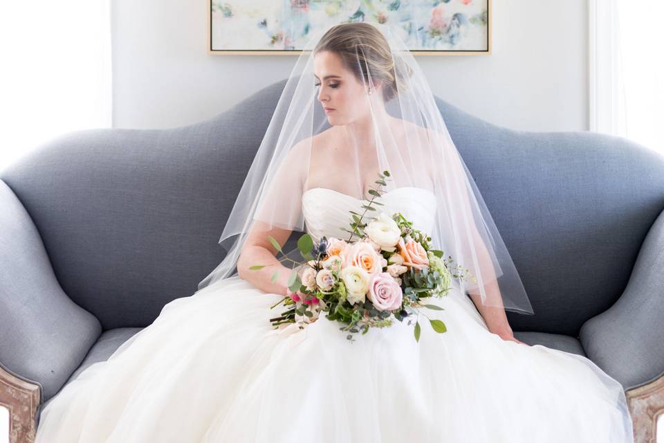 Charlotte | Classic fingertip length veil with traditional blusher