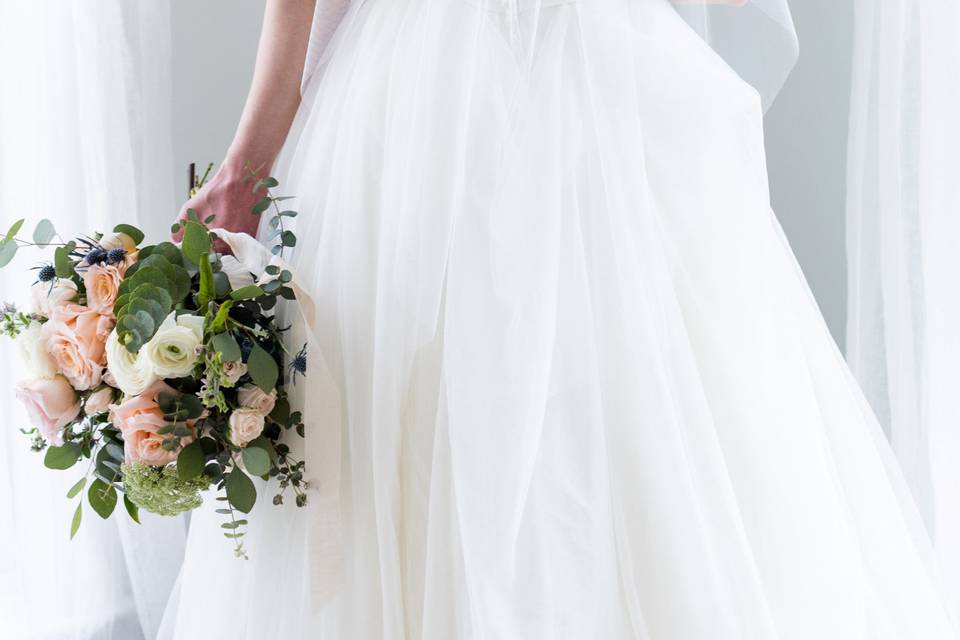 Caroline | Simple fingertip length veil, can be worn as a traditional blusher or traditionally over the shoulders