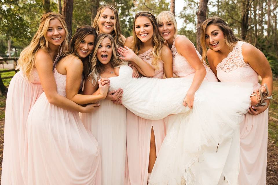 The bride and the bridesmaids