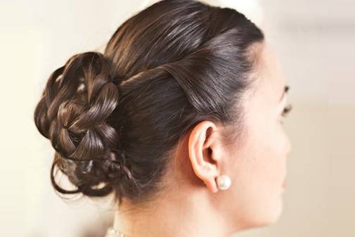 Bridal Updo, tight curls and loops by Mei