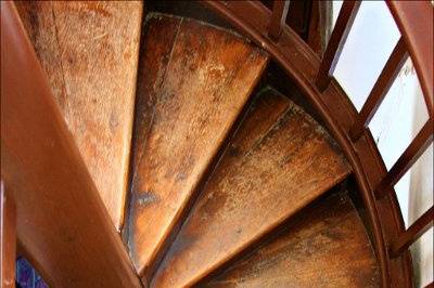 24 ft spiral staircase leading to the look out tower for your first meal together!