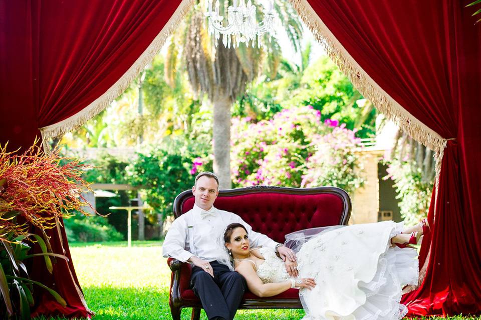 Newlyweds on the chaise lounge