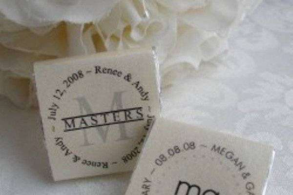 Custom and personalized tags, seals and chocolate wrappers - create a theme for your wedding!