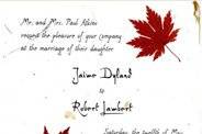 Handmade Cotton Invitation accented with Maple Flowers glued on top.