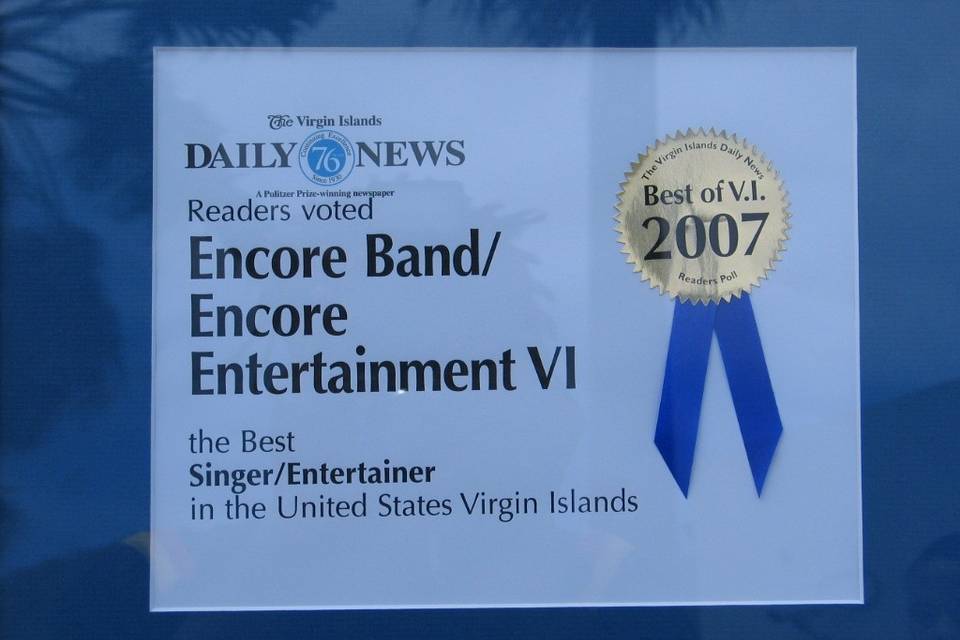 Best Entertainer in the Virgin Islands Award