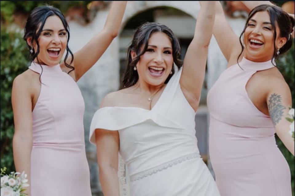 Bridesmaids with bride
