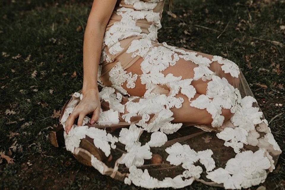 Sheer embroidered gown