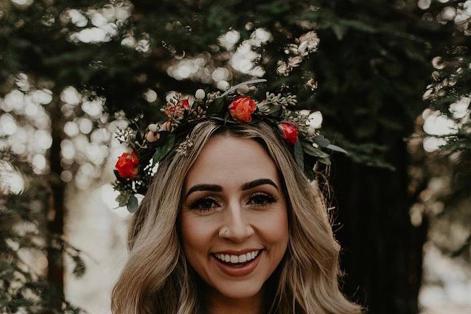 Wavy hair with floral crown