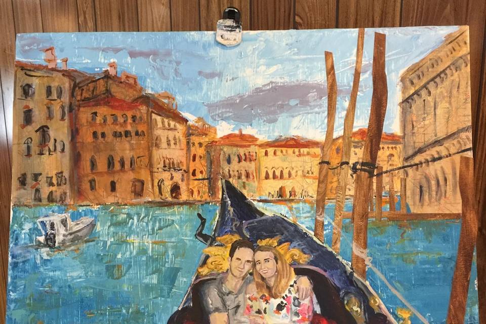 An original mixed media acrylic painting, completed in time to display at their event. This couple loved to travel, so capturing their trip to Italy where they became engaged was a very special to them.