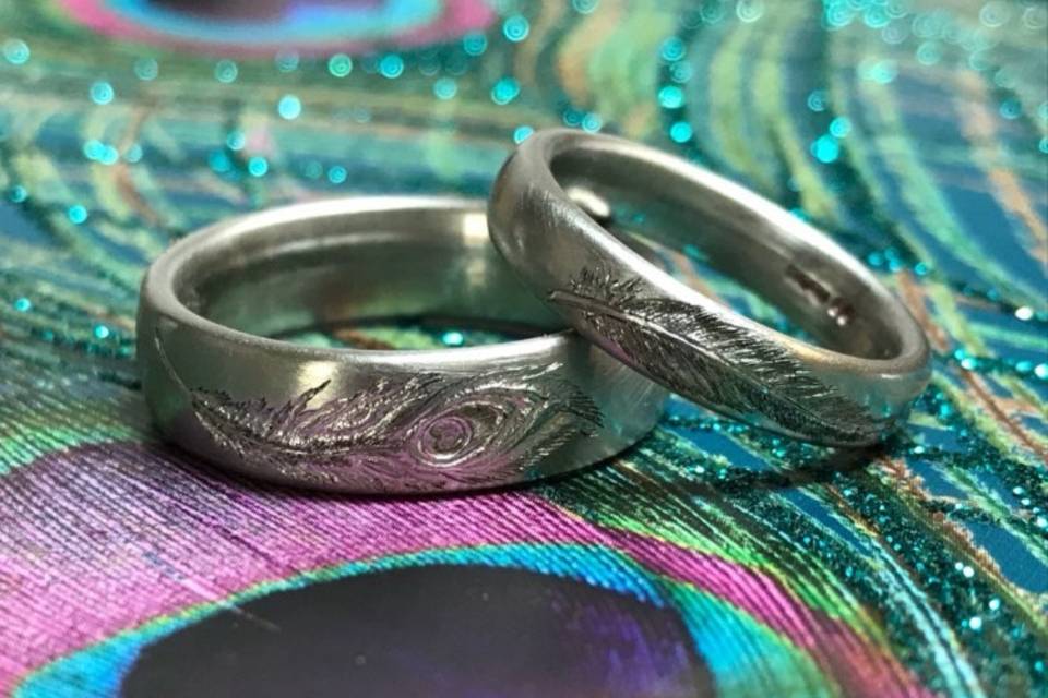 Peacock and Raven Wedding Ring