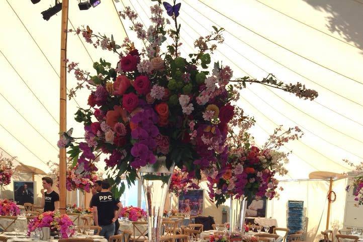 Table setup with flower centerpiece
