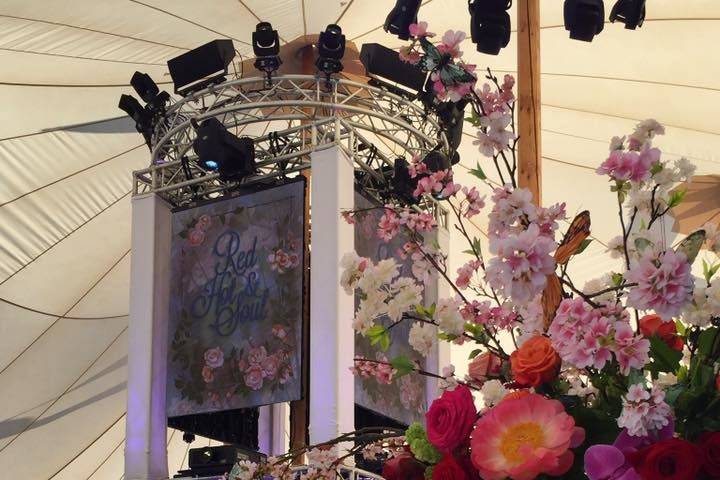 Table setup with flower centerpiece