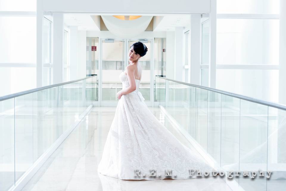 Bride and her flowing gown