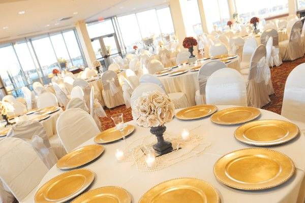 Large ballroom with dance floor off to the side. Photo credit: Alamo Photographic