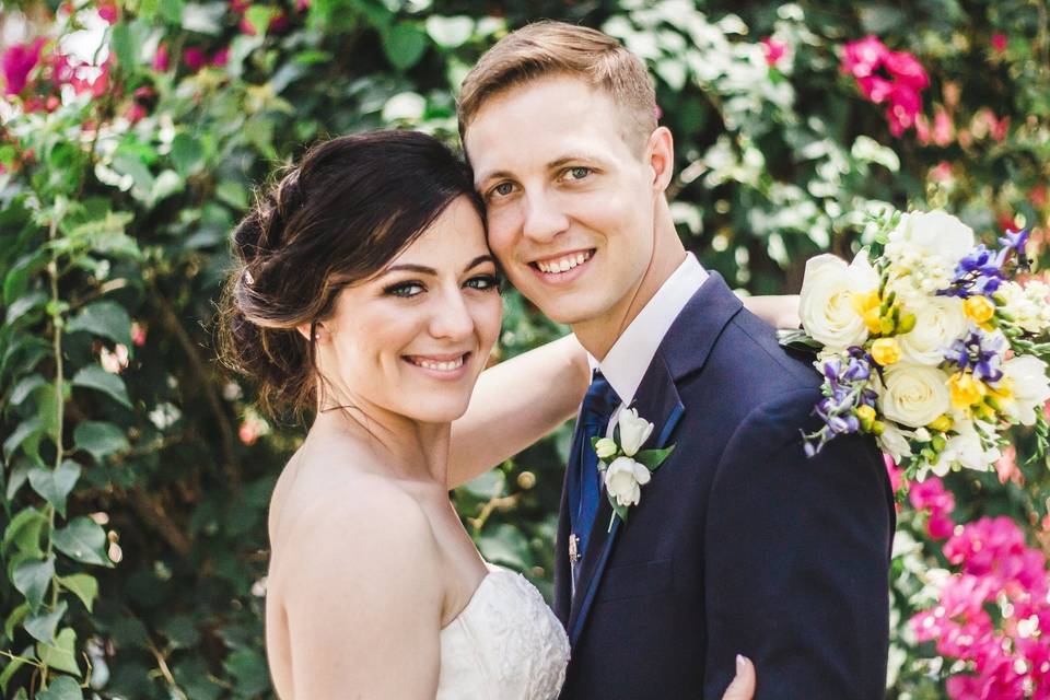 Smiling newlyweds