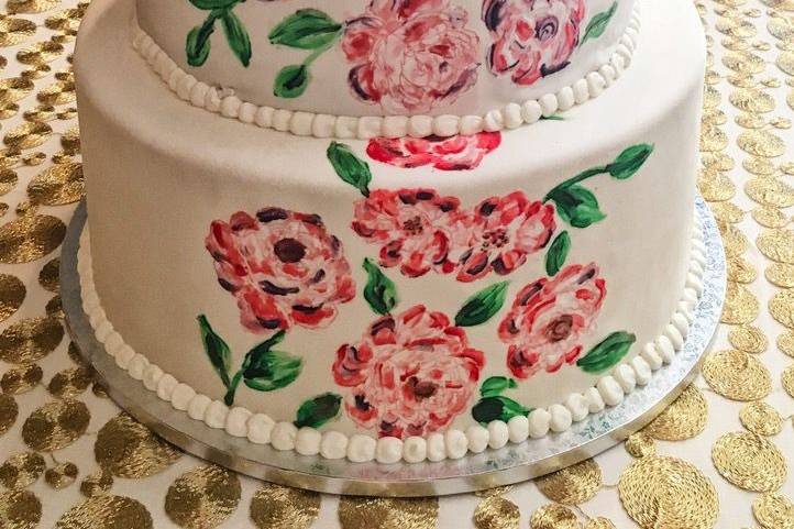 Wedding cake with flower painting