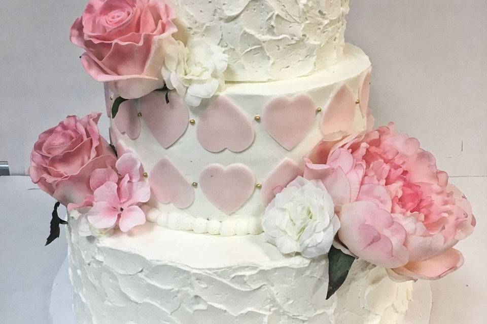 Wedding cake with pink flowers