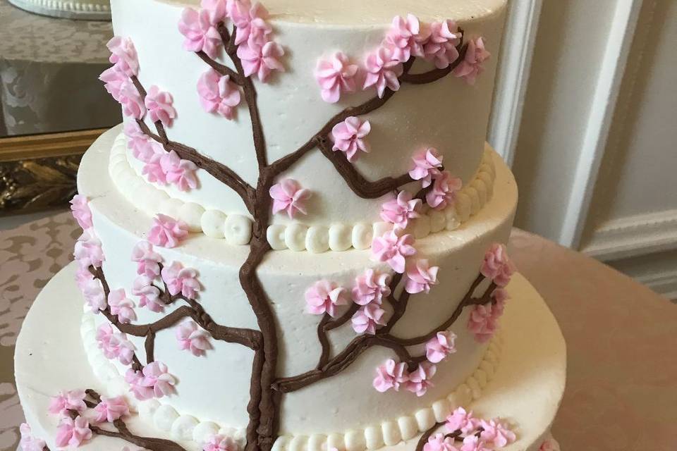 Wedding cake with cherry blossoms