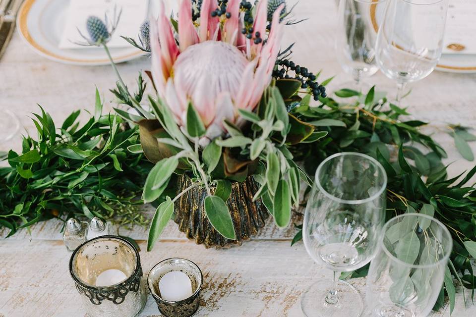 Table setting and floral centerpiece