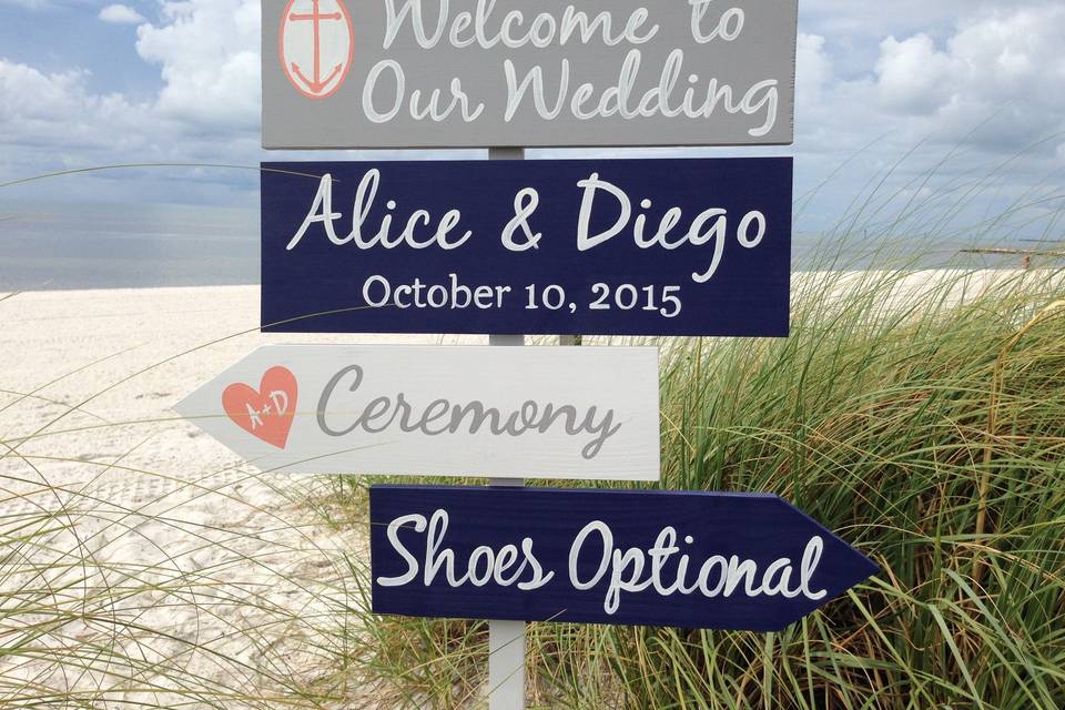 Beach Directional Wedding Sign