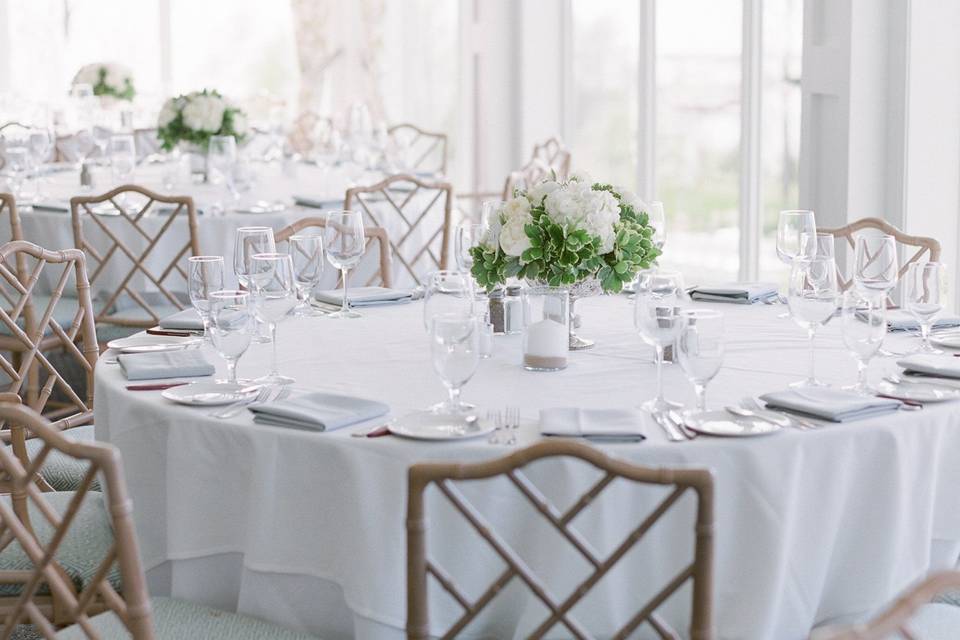 Table setup with floral centerpiece