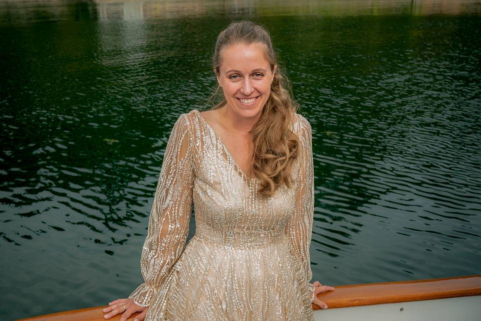Bride on a boat