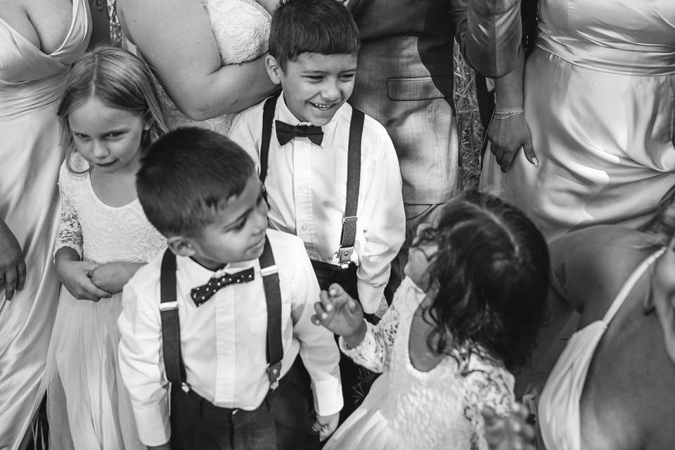 Close up of wedding party B&W