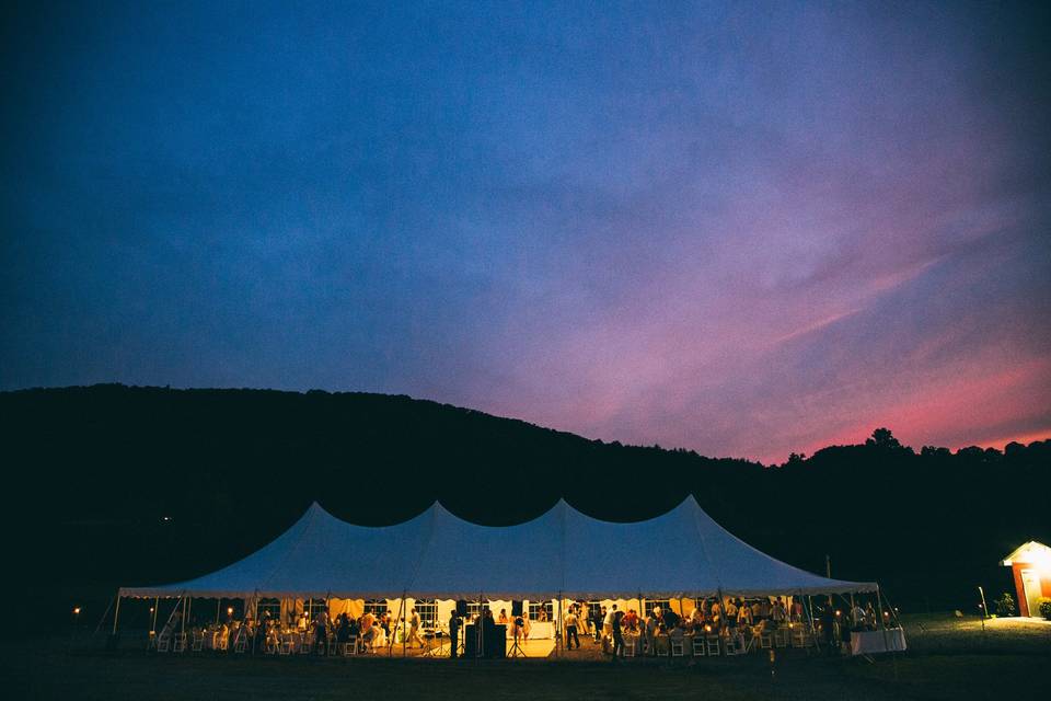 Reception tent in the evening