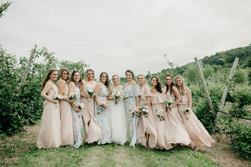 Bride with her bridesmaids