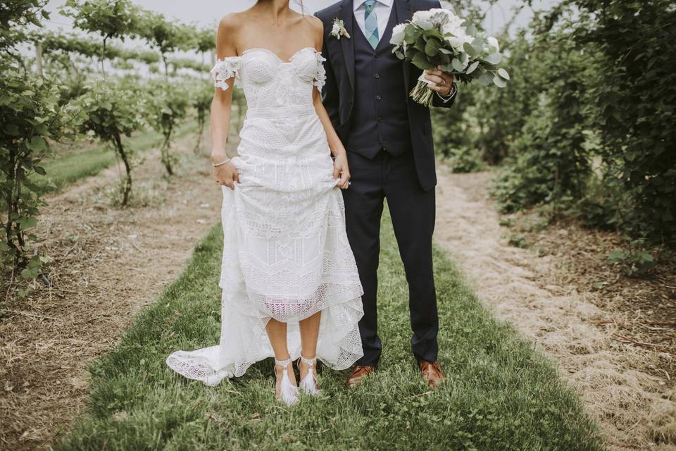Bridal gown and three-piece suit