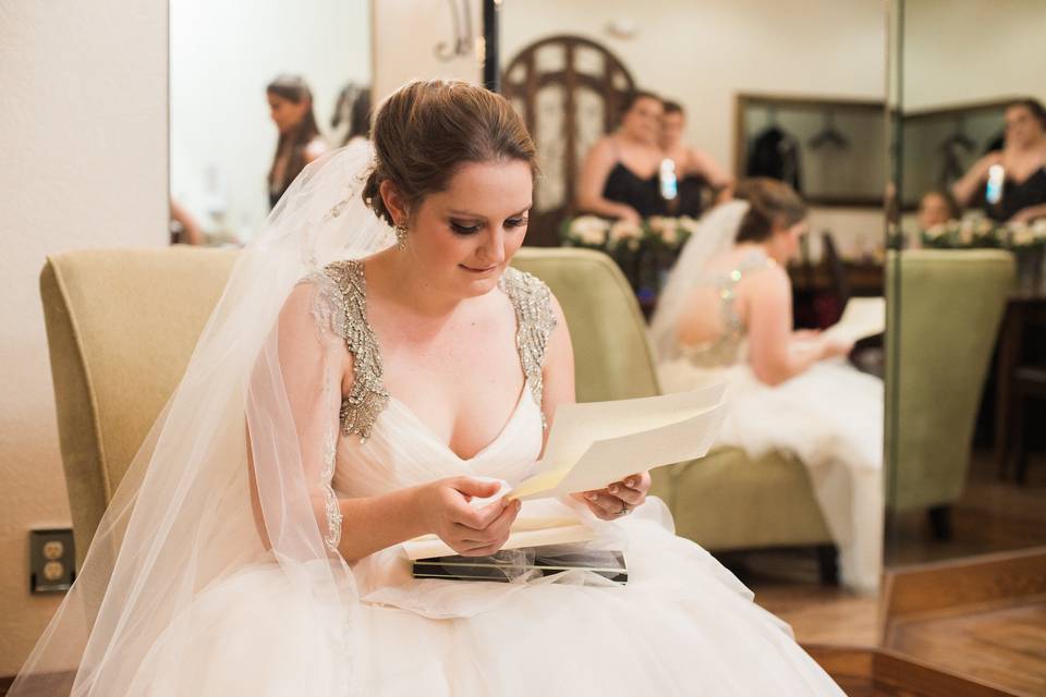 Bride reading a letter