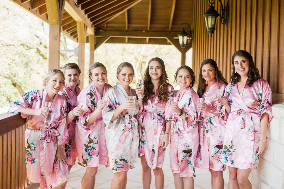 Bride and bridesmaids in their robes